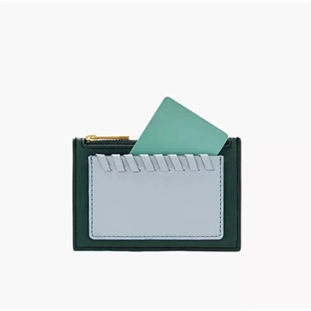 Fossil Shelby Zip Coin Green Leather Card Holder